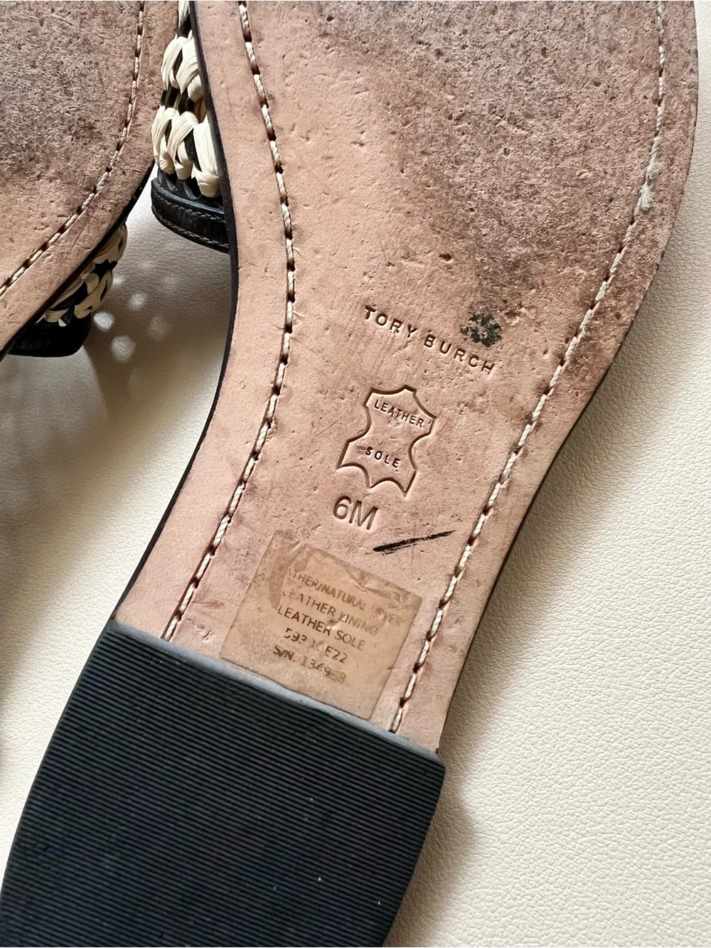 Tory Burch Black and Cream Woven Slide Mules